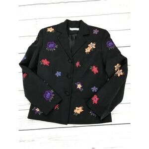 Anna Carole Women's Black Blazer Embroidered Flowers Size 4 New
